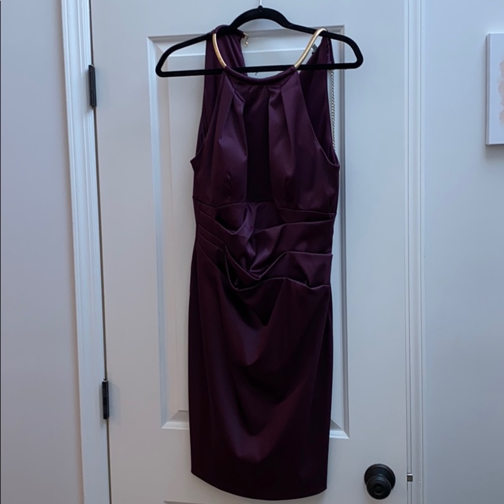 Eliza J Satin midi, eggplant, size 14